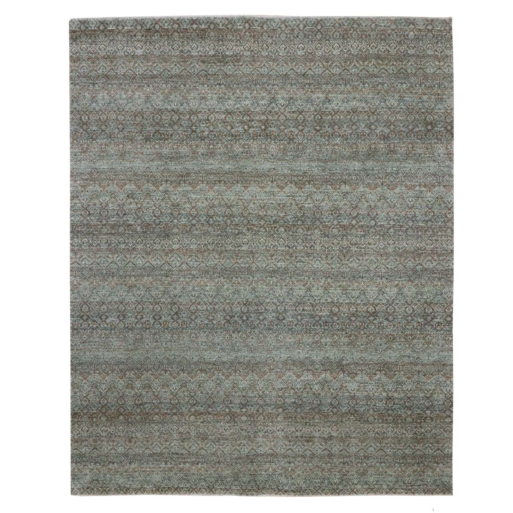 8'x10' Sage Green, Tone on Tone, Hand Knotted, Kohinoor Herat Pattern, Small Geometric Repetitive Diamond Design, Soft Wool, Oriental Rug 